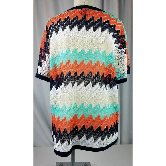 Nordstrom BOBEAU Women's Sz Small Knit Top Blouse Sheer Flame Stitch EUC - Picture 4 of 8